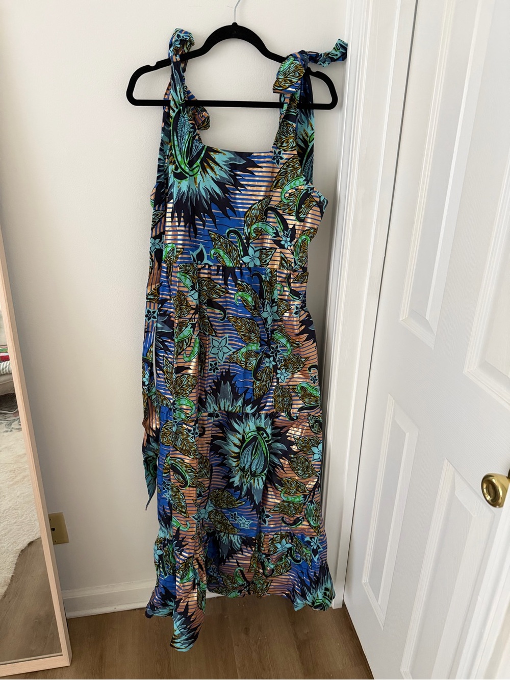 Floral Tie-Shoulder Maxi Dress in Blue and Green